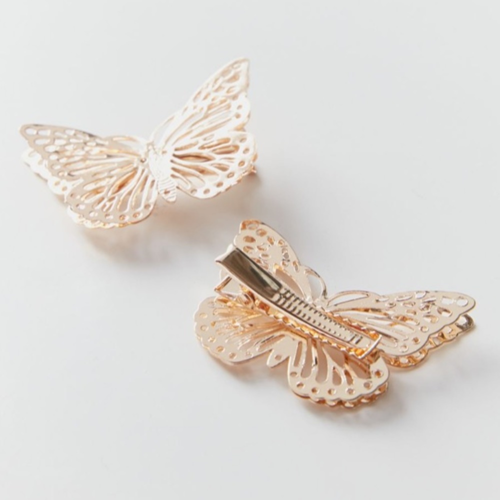 Romantic Gold Tone Butterfly Hair Clips Set of 4 - Picture 5 of 5